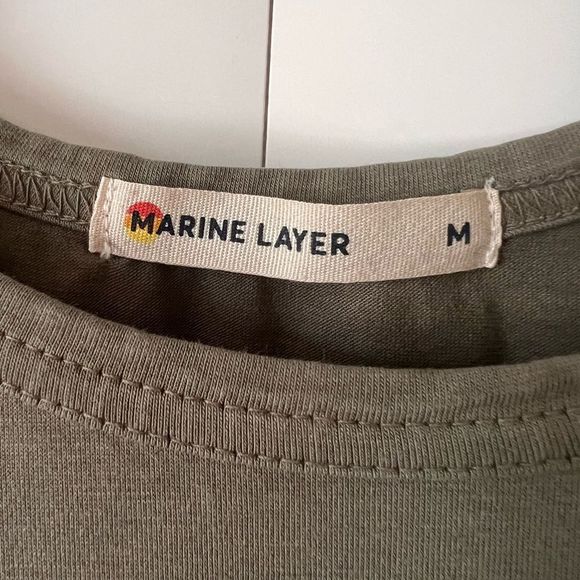 Marine Layer Olive Green Crewneck Short Sleeve Side Split Midi Length Dress Sz M - Picture 8 of 8